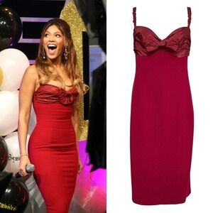 RARE Vintage Moschino Cheap And Chic Y2K Midi Dress Bow Wool Cocktail Red S